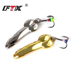 FTK Cuchara para pesca en hielo dorada y plateada con triple