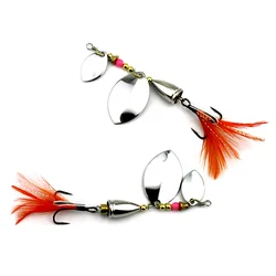 Spinner metálico con doble lentejuelas y plumas para lubina