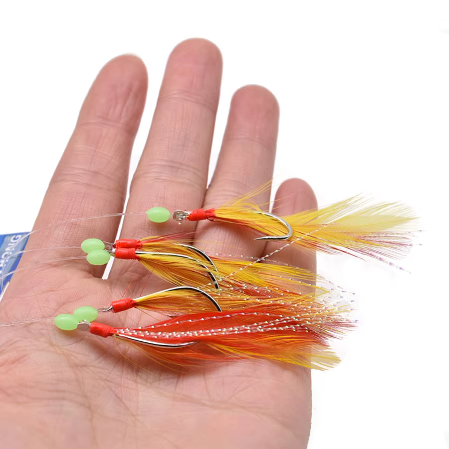 Cebos Sabiki con plumas gallo y anzuelos de plumaje para carpa - imagen 4