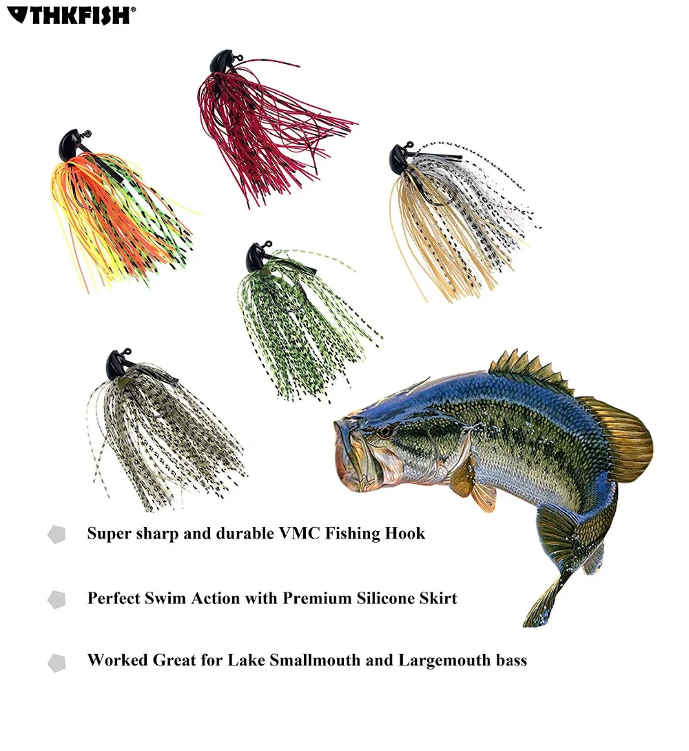 Vista frontal del señuelo jig con falda de silicona