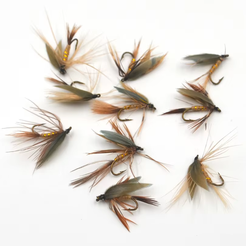 MNFT Mosca seca dorada con cuerpo cebra – Señuelos de pesca - imagen 3