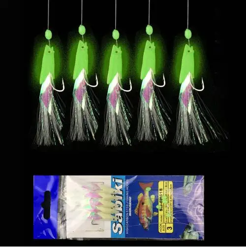 Anzuelo luminoso de acero alto carbono para lubina con plumas de caballa - imagen 4