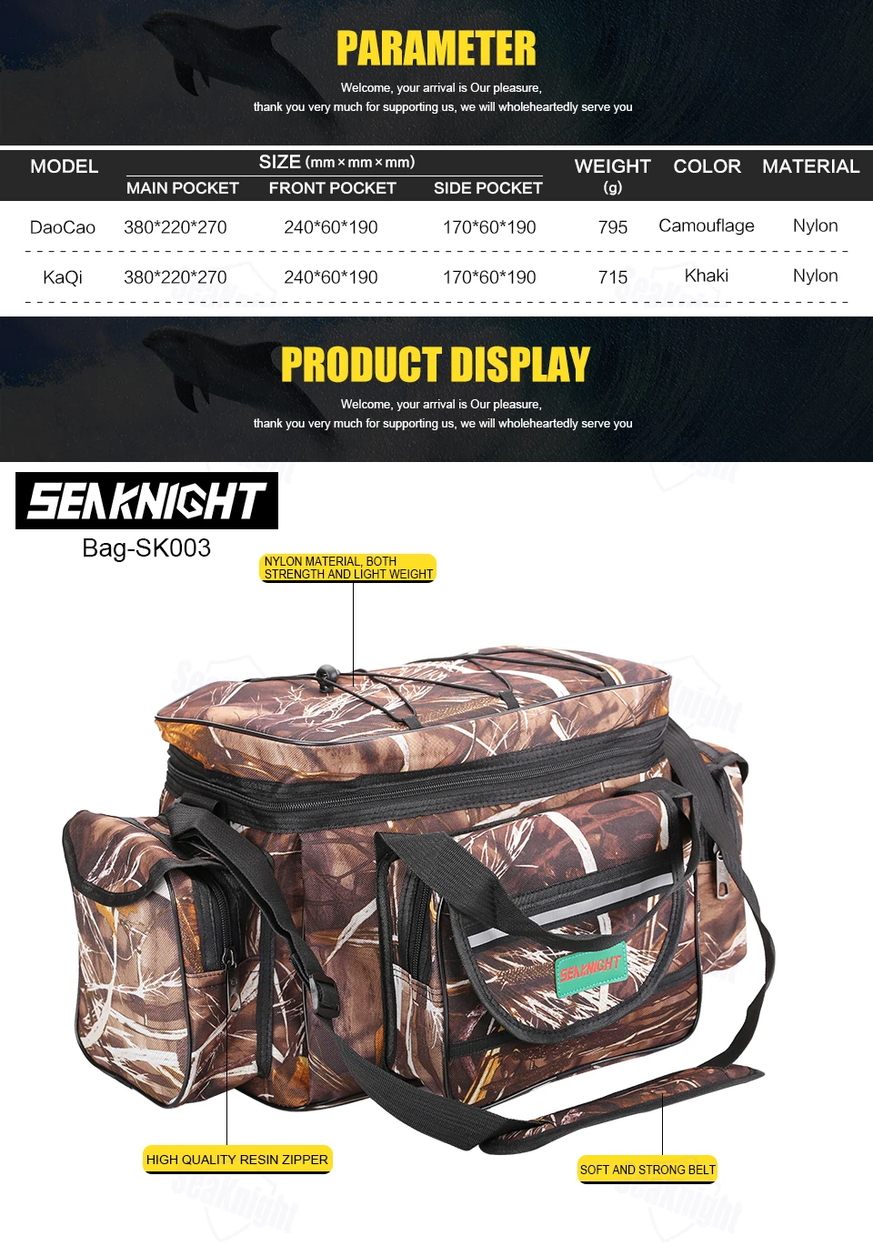 Vista frontal de la SeaKnight SK003 en camuflaje caqui