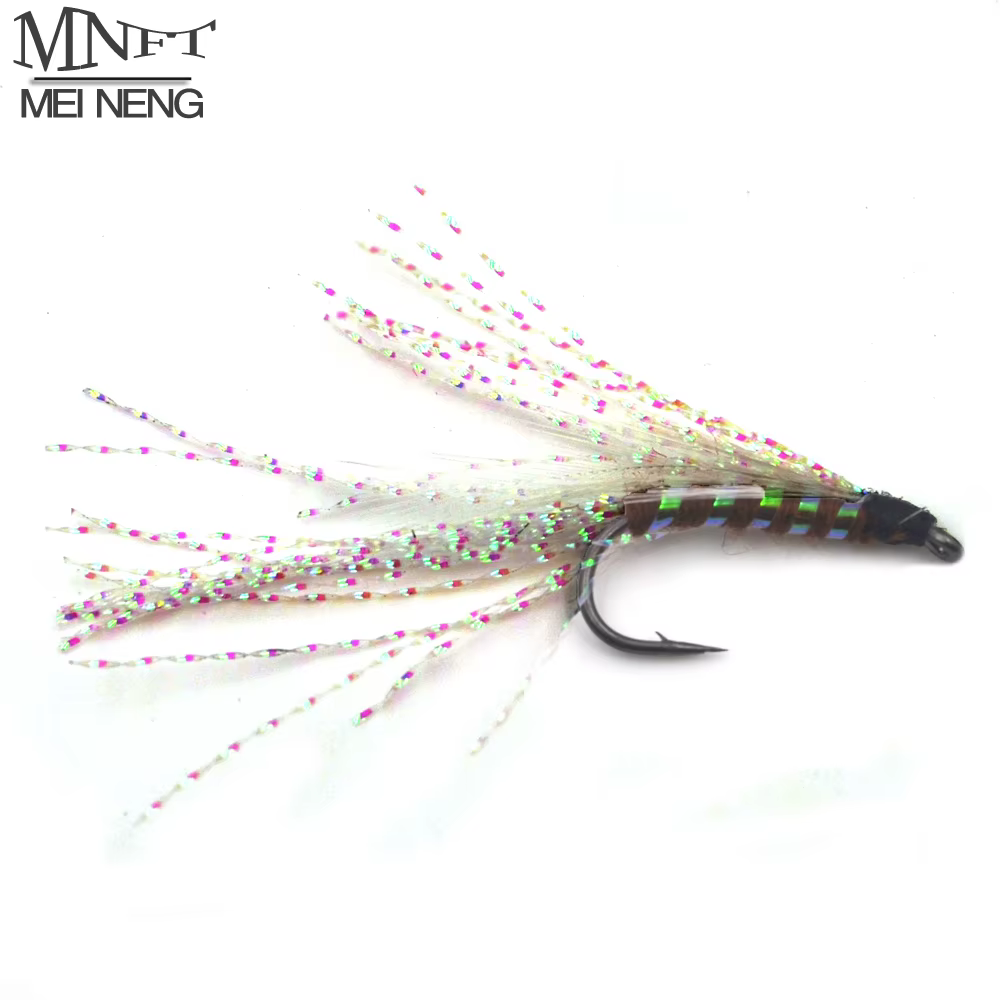 Moscas de pesca artificiales MNFT blanco arcoíris cristal flash