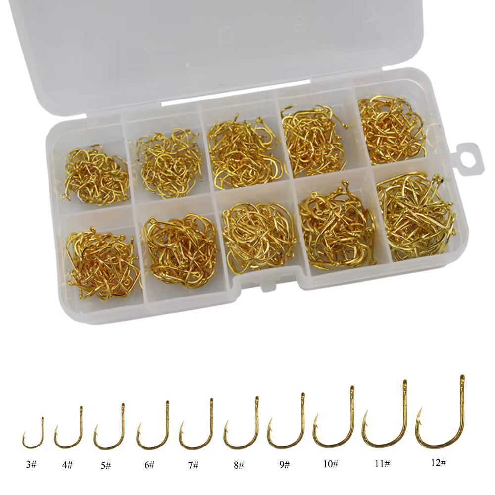 Caja de plástico con 500 anzuelos