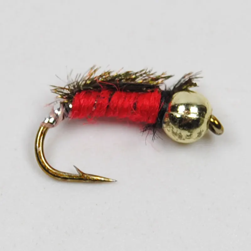 ICERIO Ninfa Caddis Roja – Cabeza de cuentas #14 para trucha - imagen 2