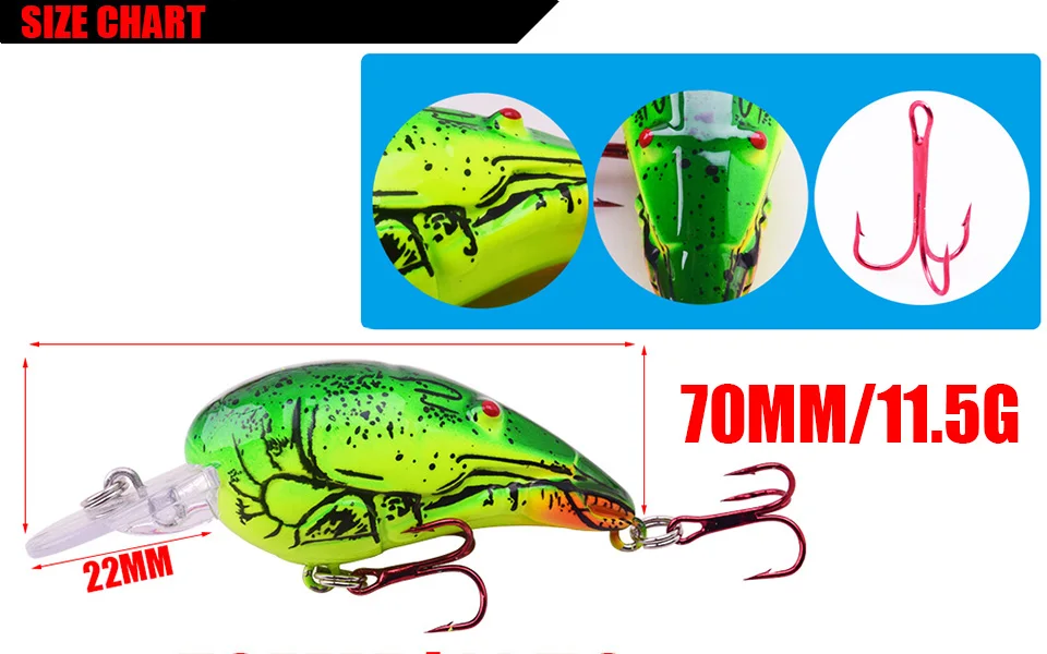 Señuelo crank 3D shrimp minnow con anzuelos rojos