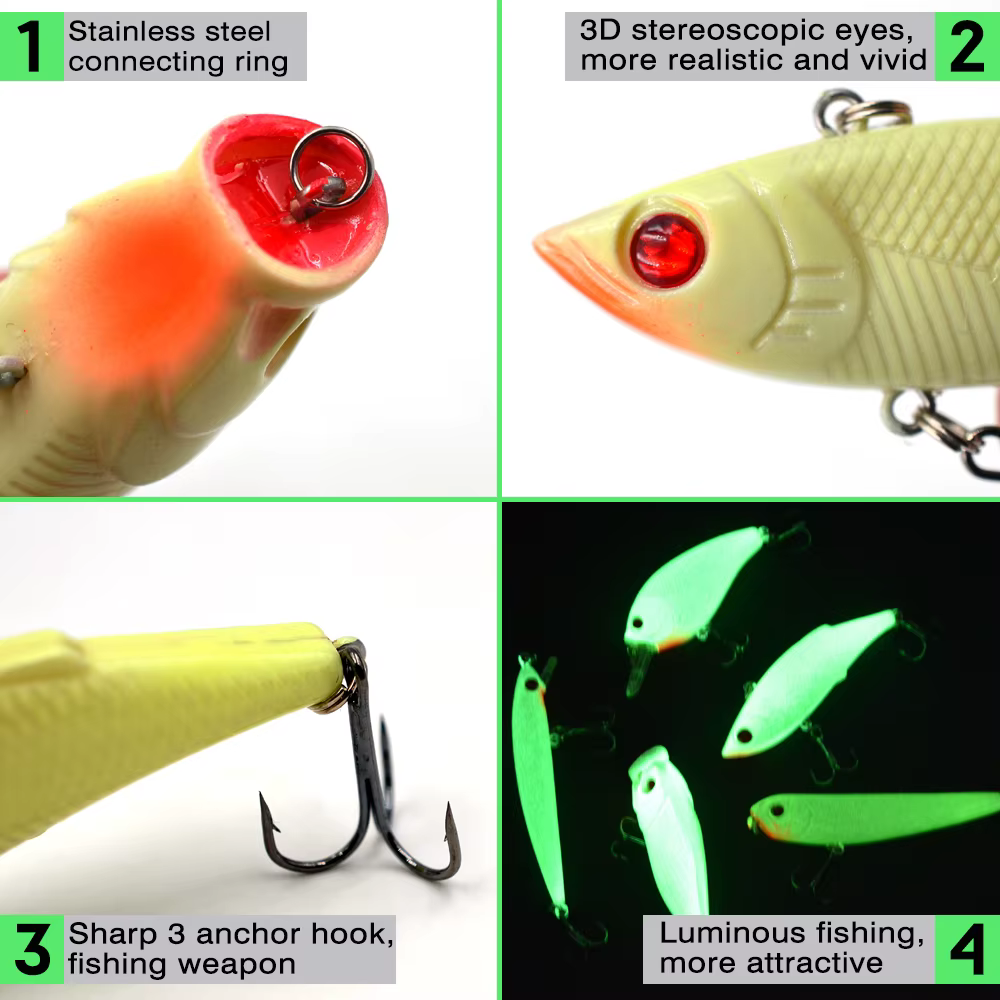 MNFT Kit Señuelos Nocturnos Brillantes - VIB Popper Minnow Lápiz - imagen 5