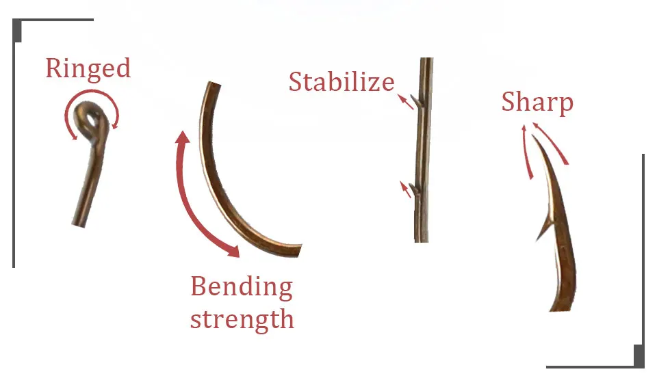 Variedad de tamaños de anzuelos