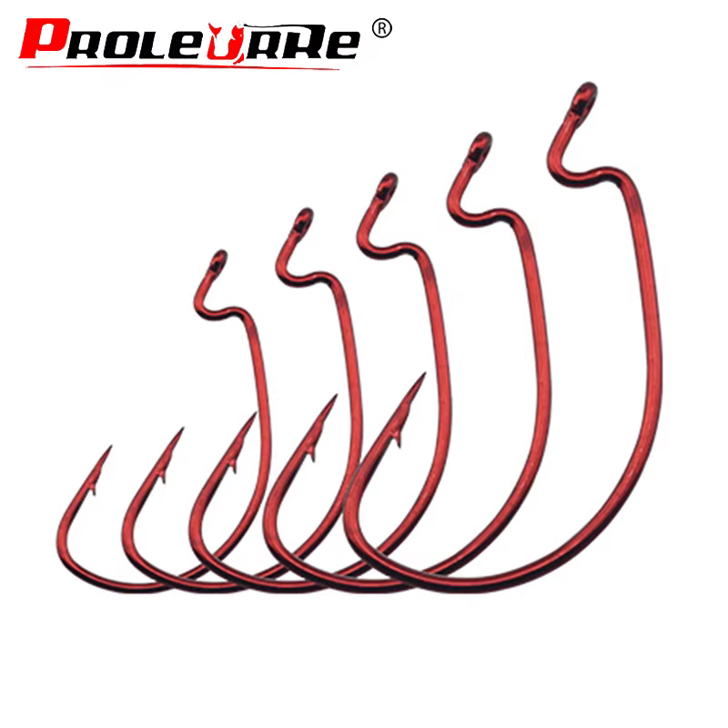 Anzuelos Offset rojos para vinilo Texas Rig