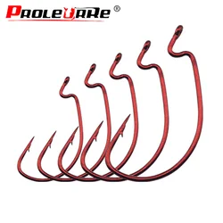 Anzuelos Offset rojos para vinilo Texas Rig