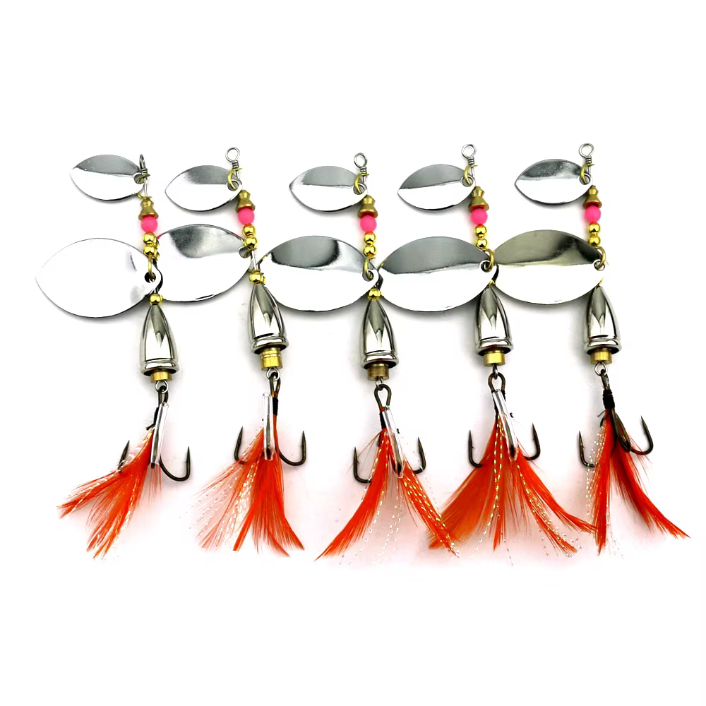Spinner metálico con doble lentejuelas y plumas para lubina - imagen 2