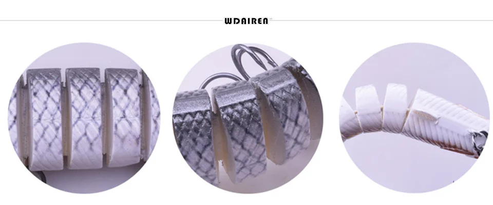 Vista lateral del señuelo mostrando sus 9 articulaciones