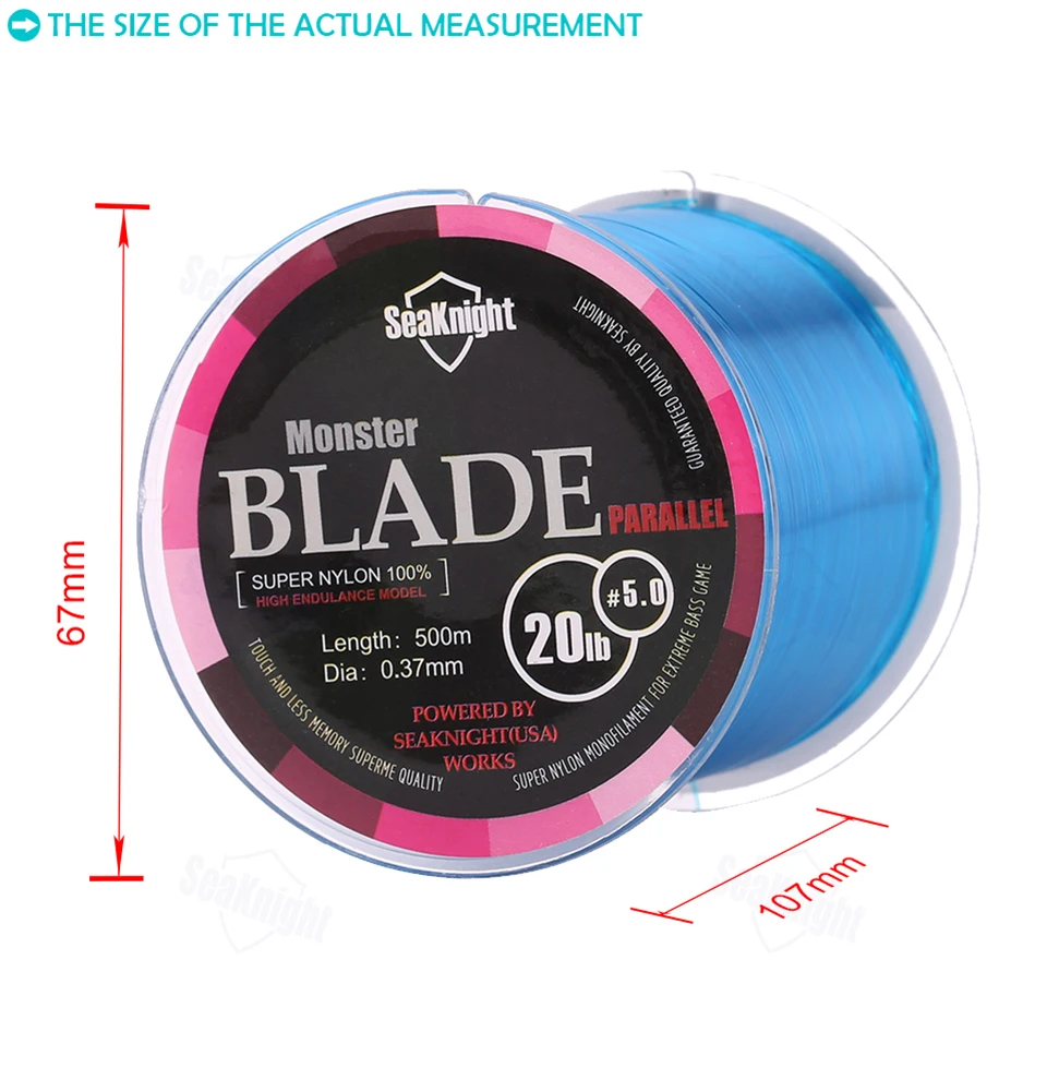 Muestra de sedal SeaKnight azul enrollado en carrete