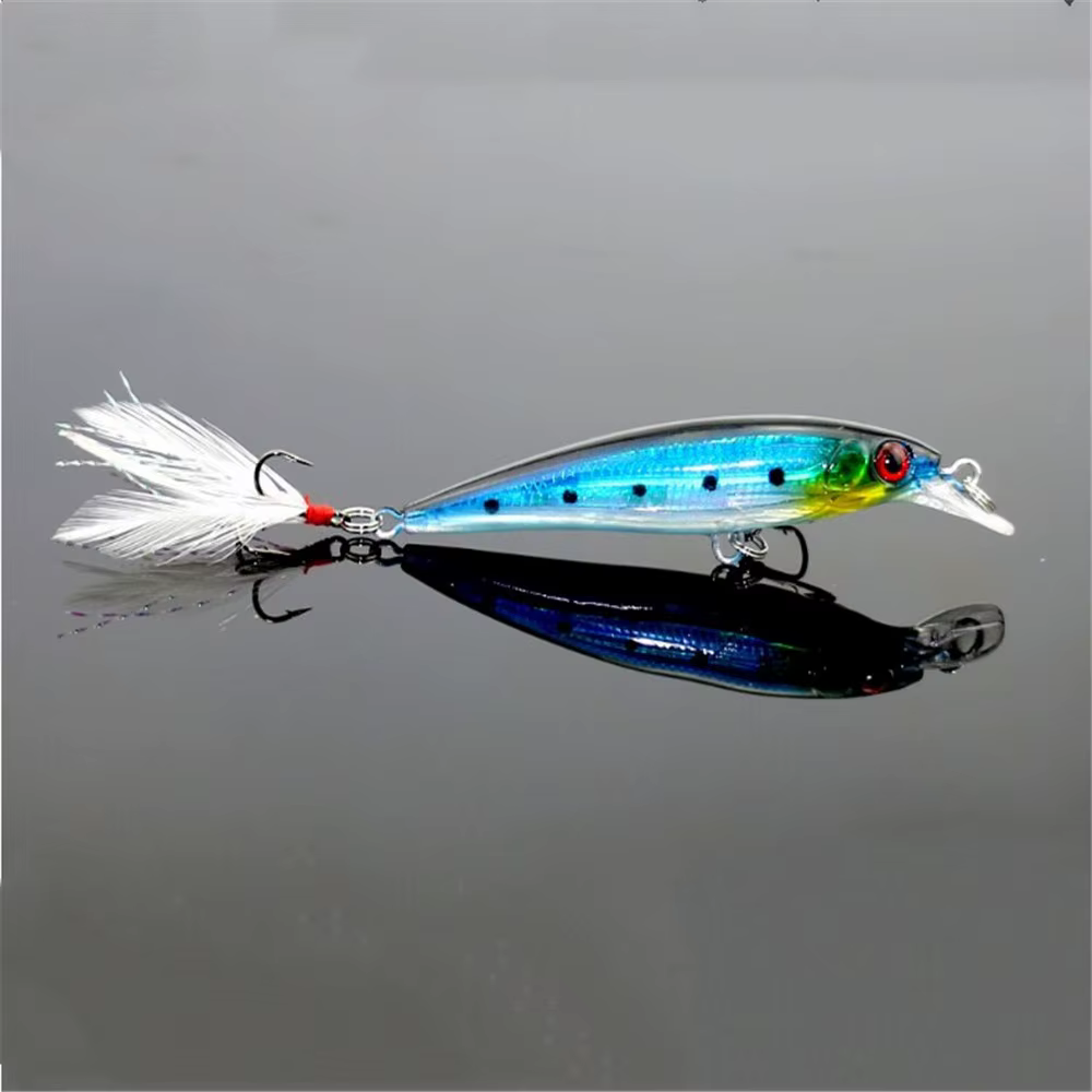 Señuelo Minnow 9cm con plumas y ojos biónicos 3D - imagen 2