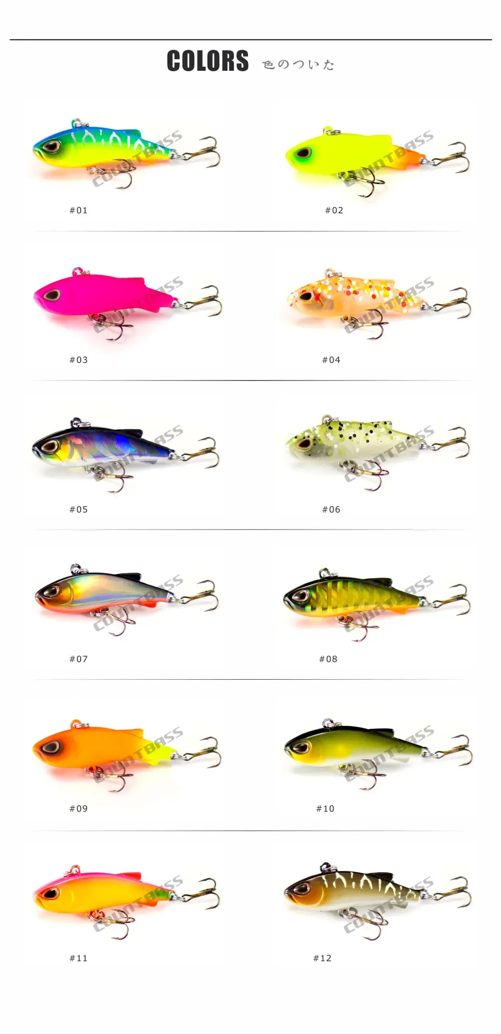 Variedad de colores del señuelo Countbass para pesca deportiva