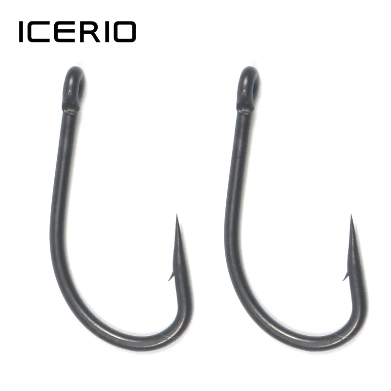 ICERIO anzuelos de carpa acero alto carbono vástago forjado negro mate