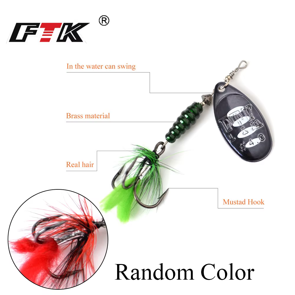 Spinner Bait FTK para lubina – Anzuelos triples con plumas #4 #5 - imagen 3