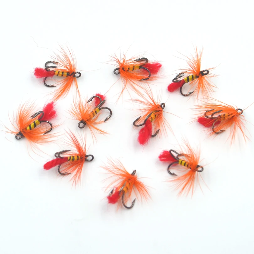 Anzuelos triples mosca 3X naranja – cebra negra cuerpo amarillo - imagen 2