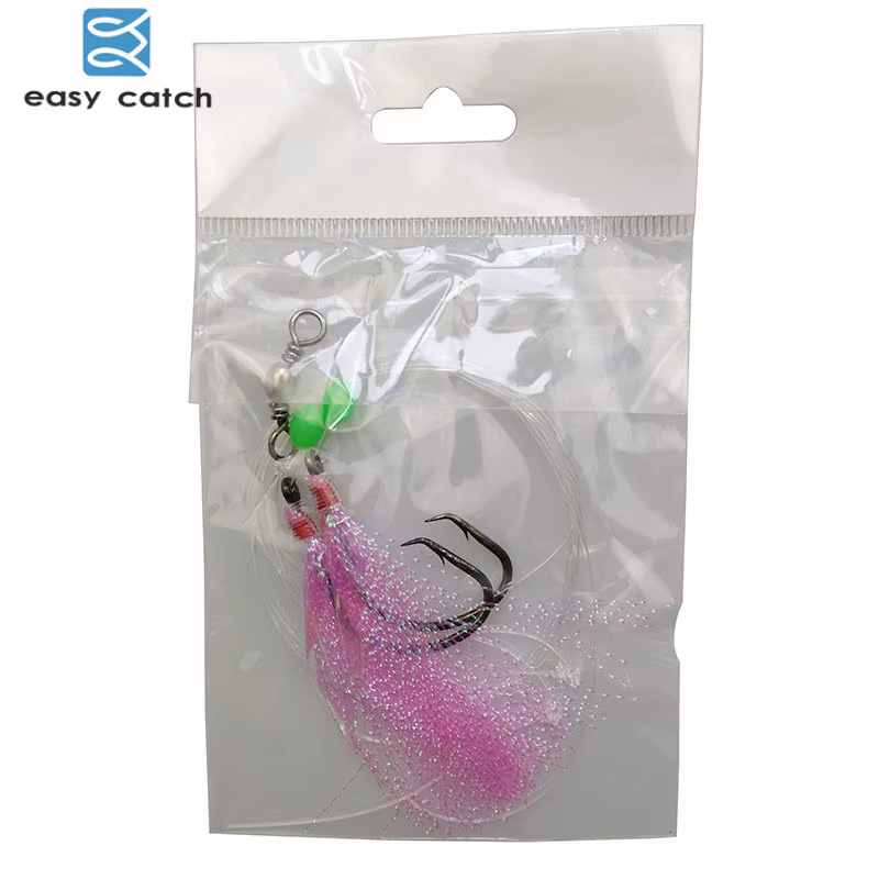 Anzuelos de agua salada con doble brazo y cristal rosa para arenque