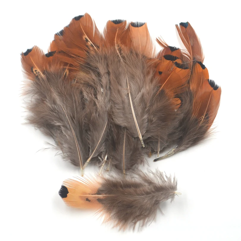 Pluma natural de punta marrón gris en mano
