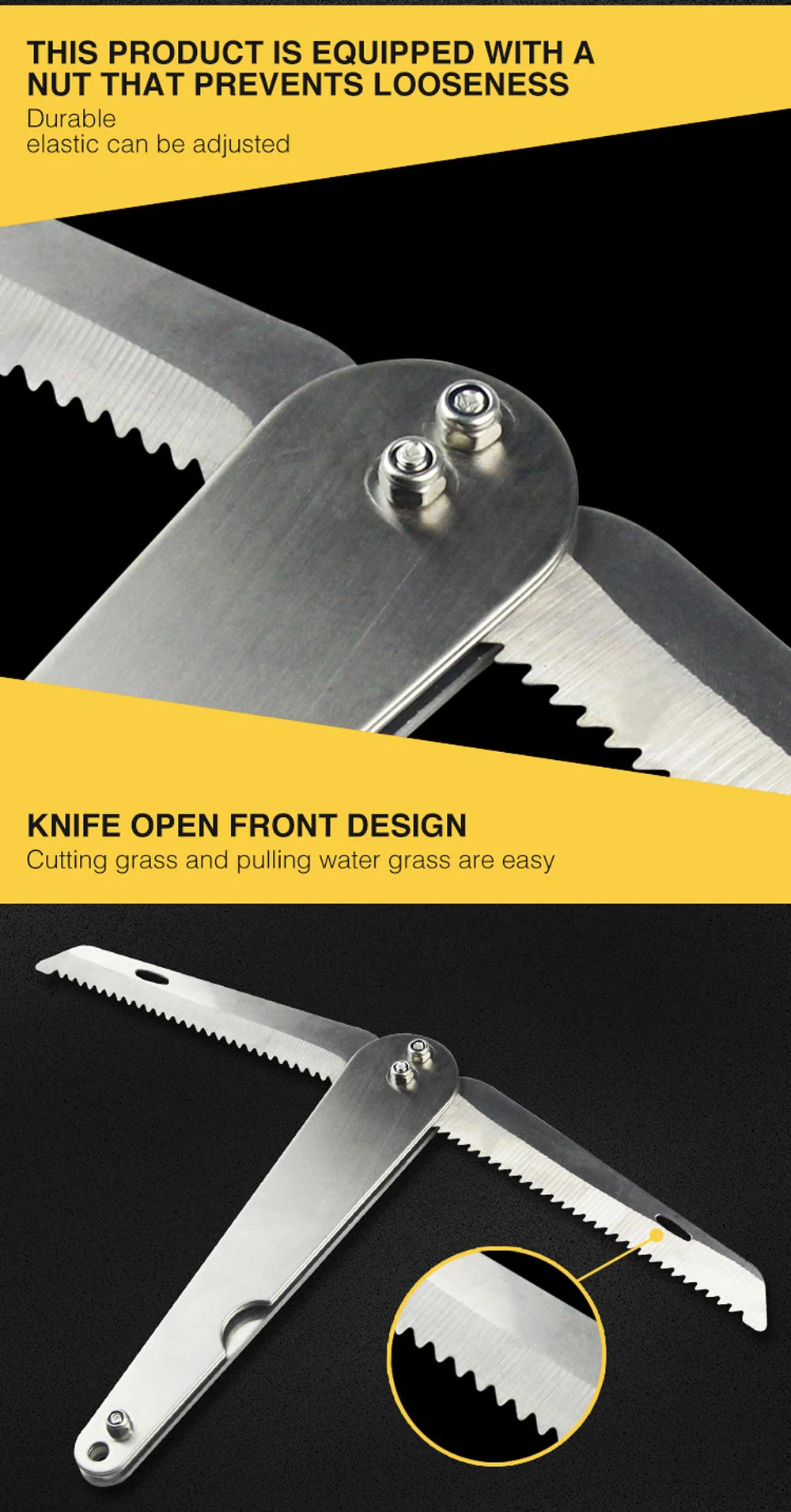 Vista del cuchillo plegado para transporte compacto