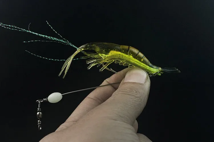 Presentación del pack de 10 camarones artificiales para pesca