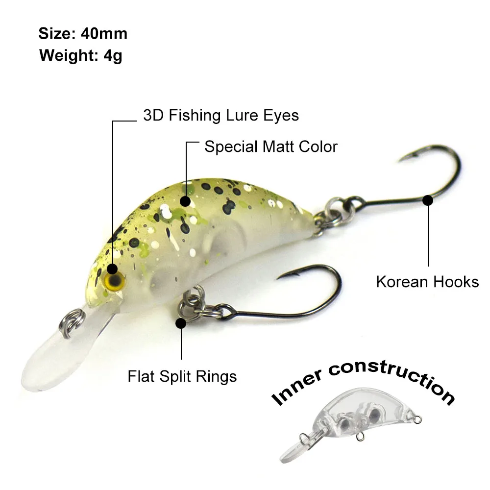 Countbass Crankbait 40mm 4g Señuelos de pesca de plástico duro, cebos de pesca de agua dulce Samlon Wobbler en acción