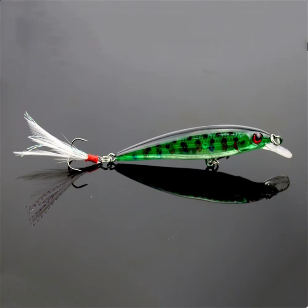 Señuelo Minnow 9cm con plumas y ojos biónicos 3D - imagen 5