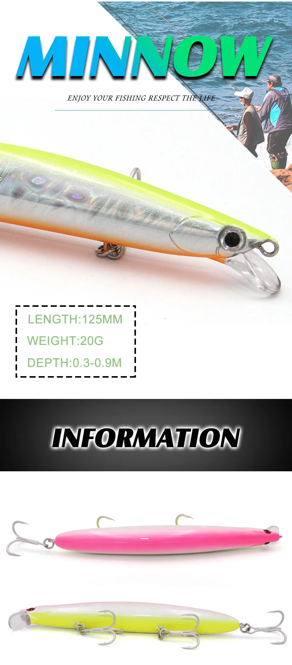 Minnow flotante TacklePRO-M42 con ojos 3D y acabado realista
