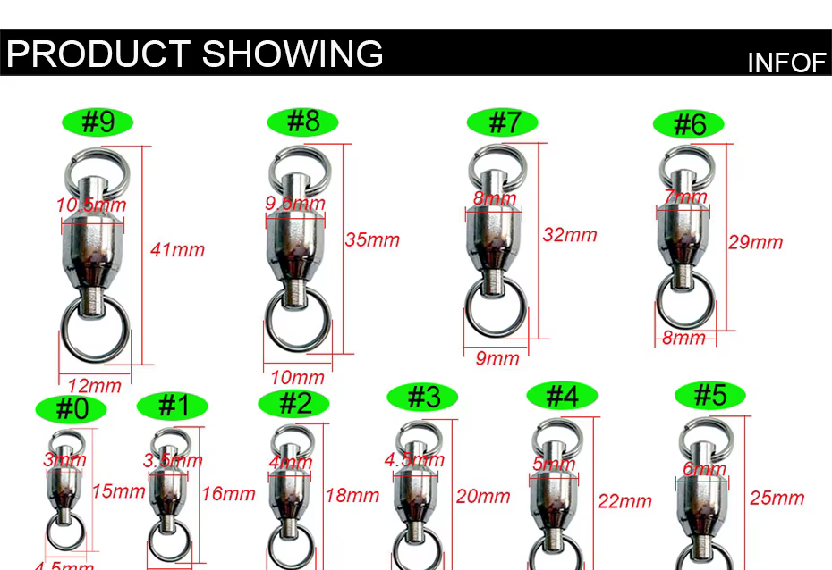 Giratorios de pesca INFOF con anillos divididos