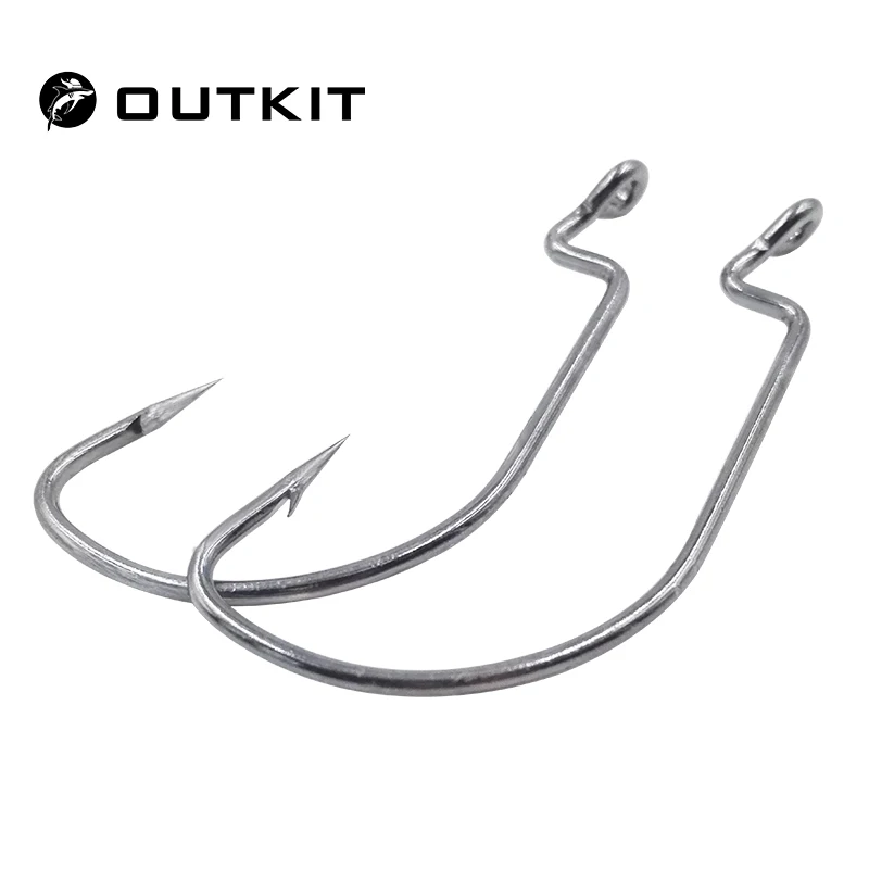 Anzuelo OUTKIT close‑up mostrando la punta afilada y el diseño de manivela