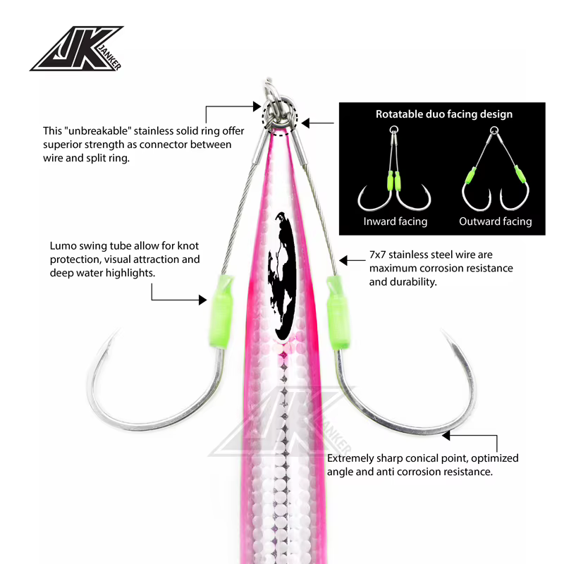 Anzuelo Doble Asistencia JK Luminoso – Acero 7x7 para pesca mar - imagen 5