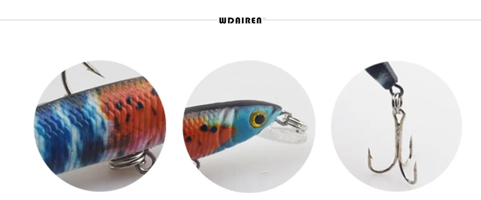 Detalle del señuelo minnow mostrando su perfil hidrodinámico
