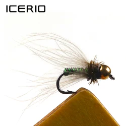 Señuelo Icerio Bead Head latón verde #14 para trucha