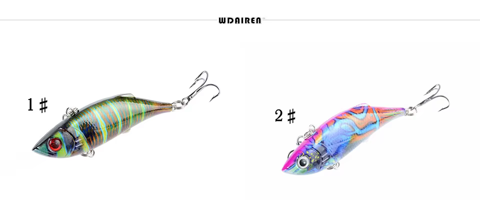 Detalle del señuelo VIB mostrando los anzuelos y ojos 3D