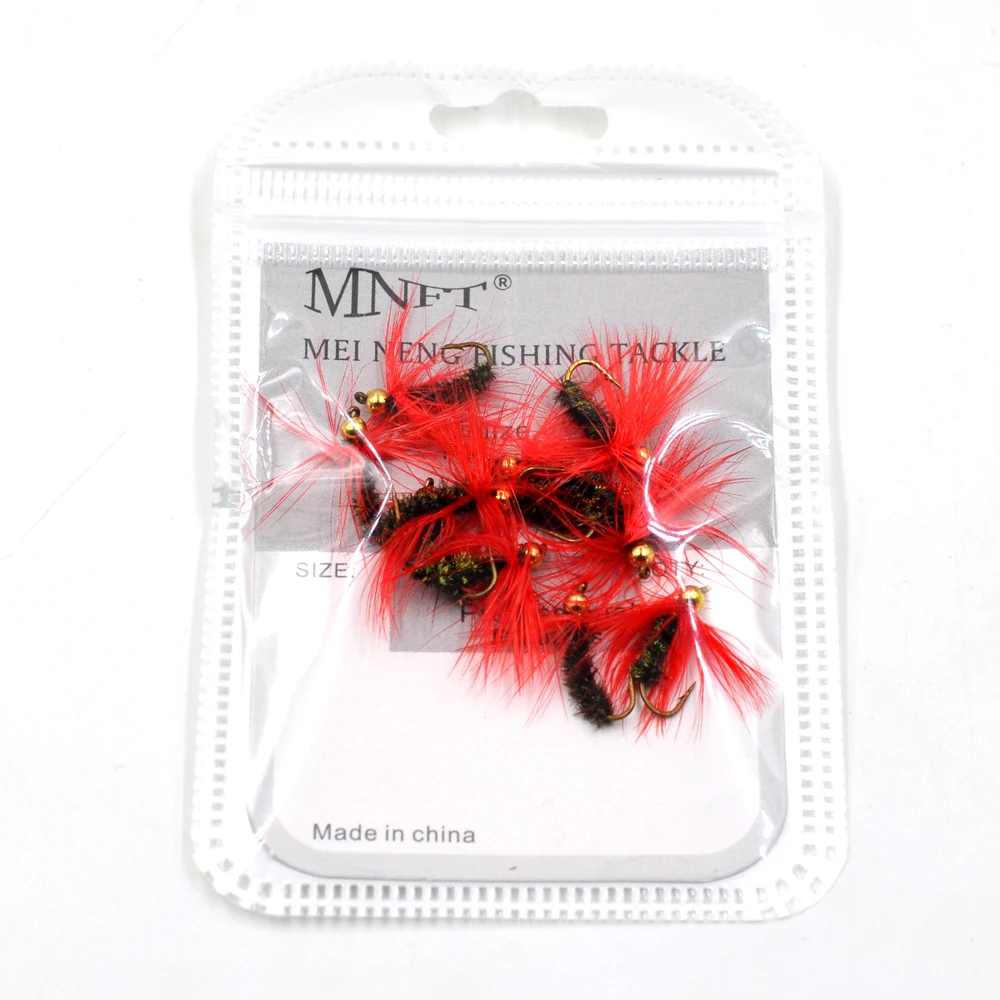 Ninfas MNFT bead head dorado y hackle rojo – Pesca de trucha - imagen 5