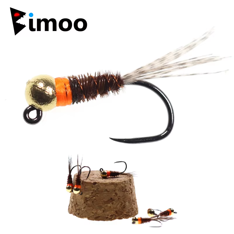 Bimoo Jig Head Perdigón – Ninfa collar naranja cola faisán trucha