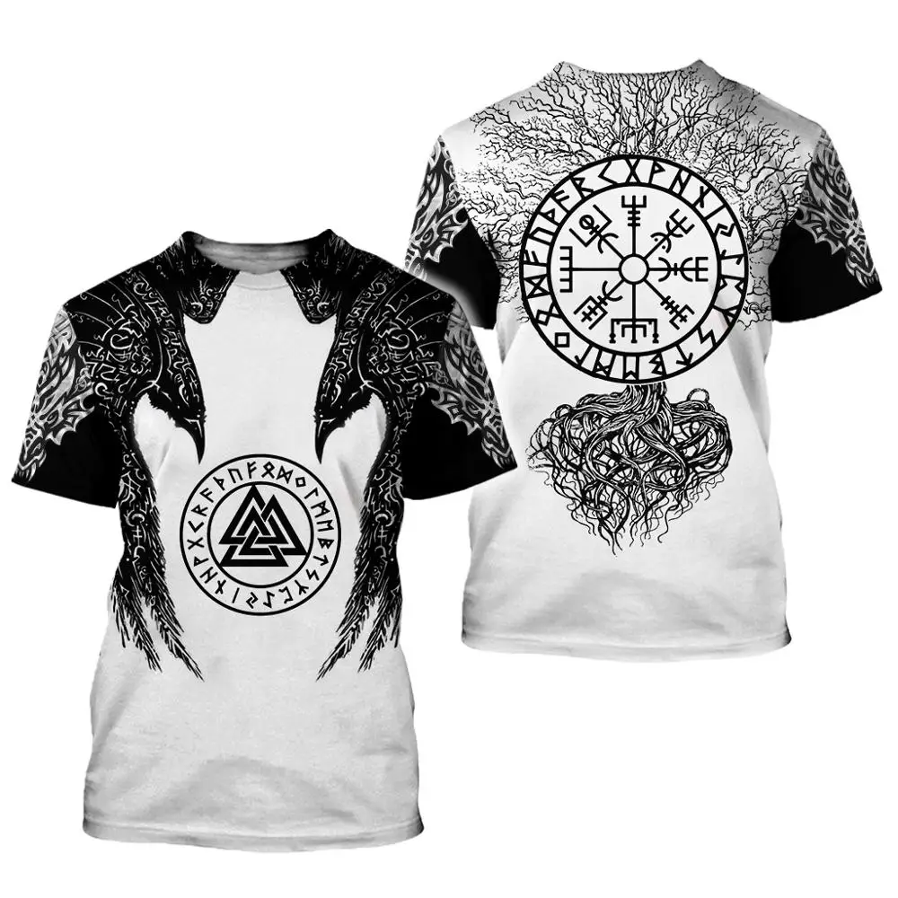 Camiseta estampada 3D Huginn y Muninn, tatuaje de cuervo unisex