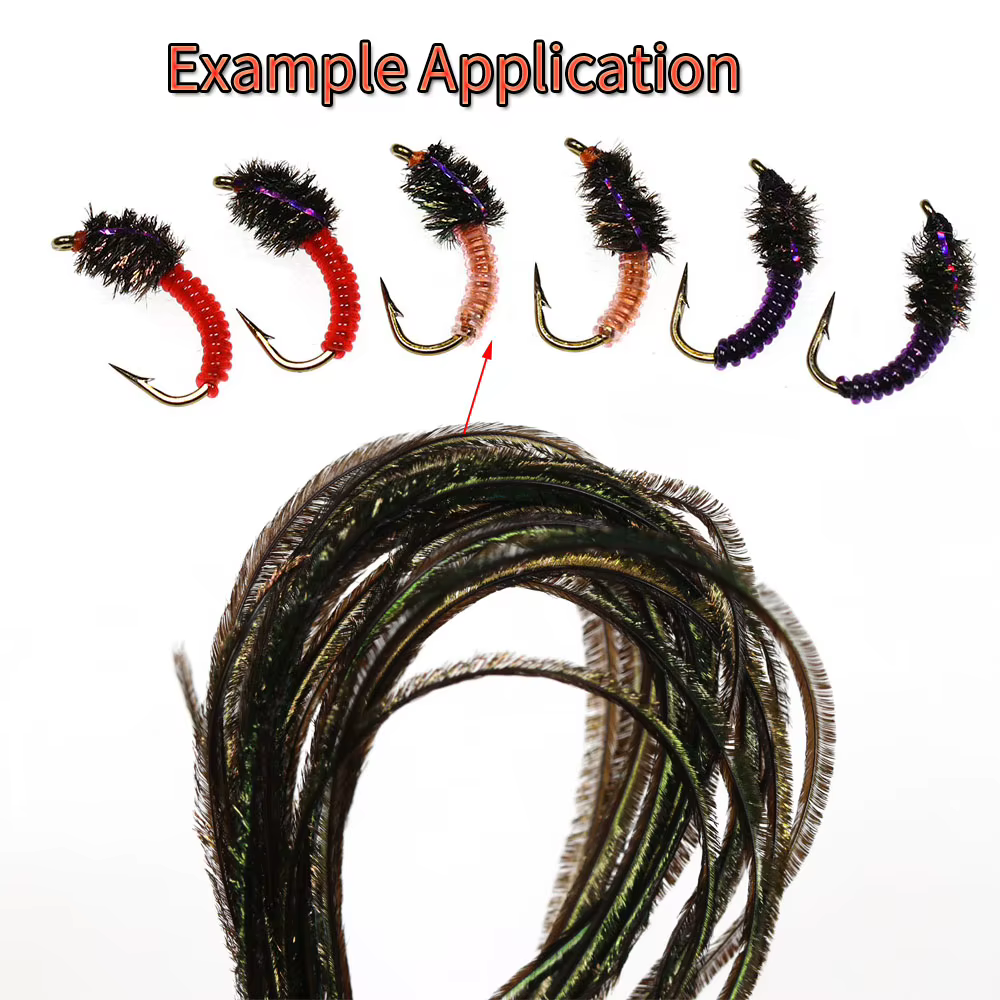 Serpentinas de pluma de pavo real ICERIO – Verde oliva para moscas - imagen 2
