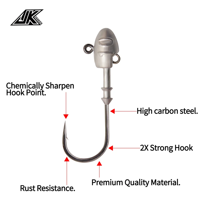 JK SH Anzuelo Jig Head niquelado negro 2X – Fuerte para agua salada - imagen 4