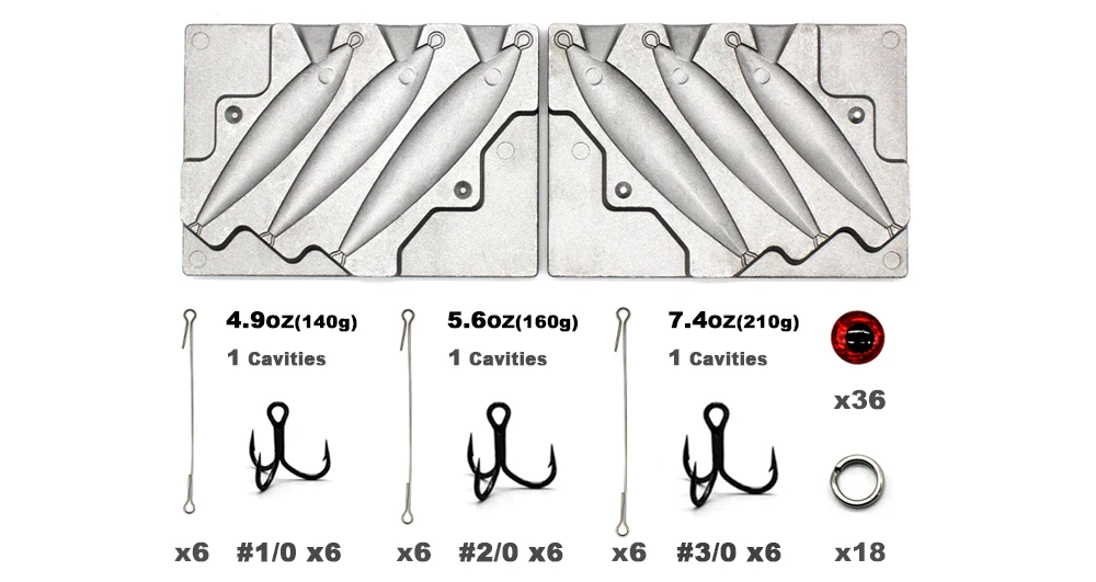 Componentes del kit de molde para señuelos