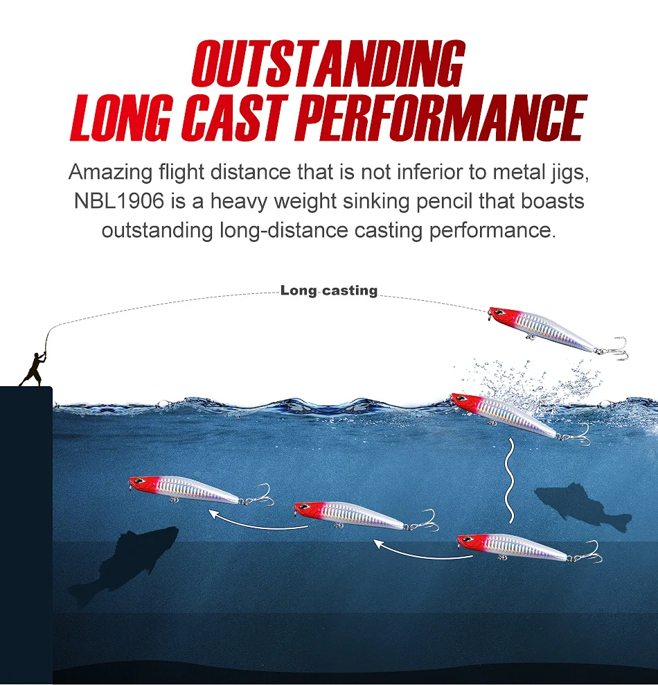 Señuelo en acción mostrando su movimiento de hundimiento