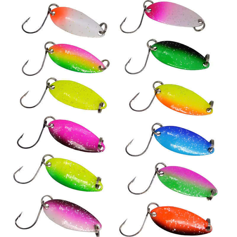 Señuelo cuchara bicolor para pesca de trucha - colores brillantes