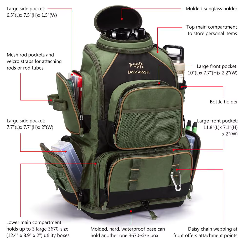 Mochila Bassdash táctica impermeable – Ligera multifuncional pesca - imagen 2