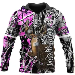 Sudadera 3D Deer Hunting Country Girl para pesca con capucha