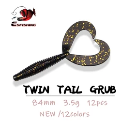 ESFISHING Señuelo Larva Doble Cola 84mm – Gusano Rizado para Lubina