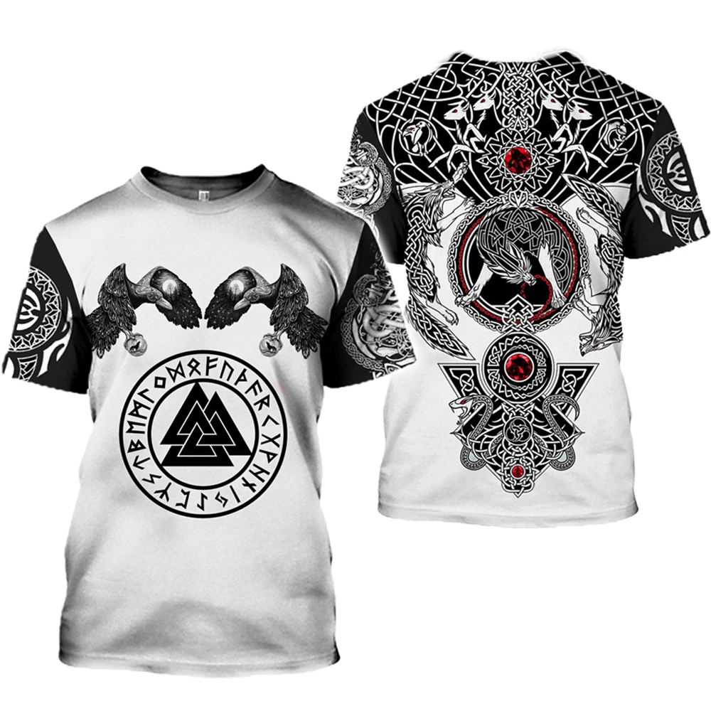 Camiseta estampada 3D Huginn y Muninn, tatuaje de cuervo unisex - imagen 4