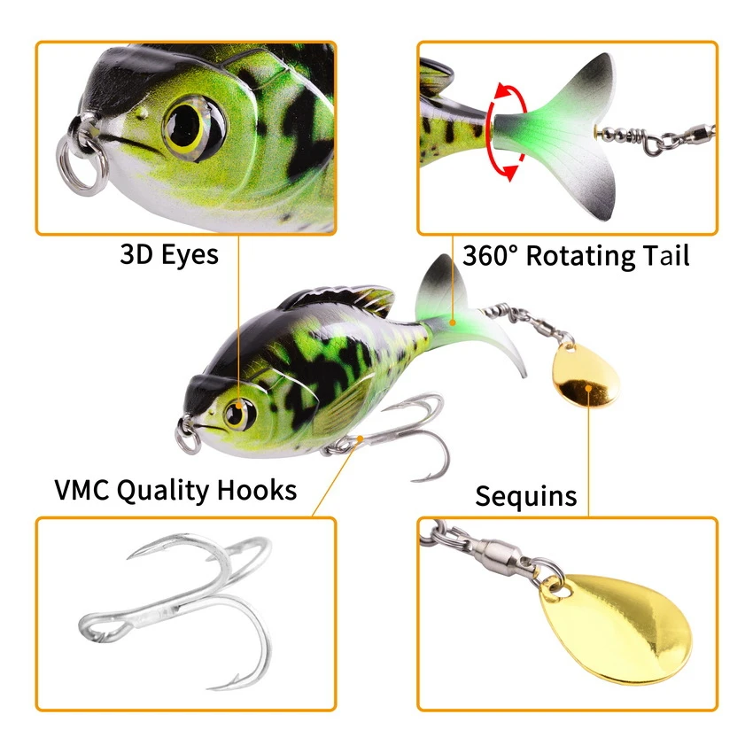 Popper realista con cola giratoria 9,5 cm 16,6g para lucio - imagen 3