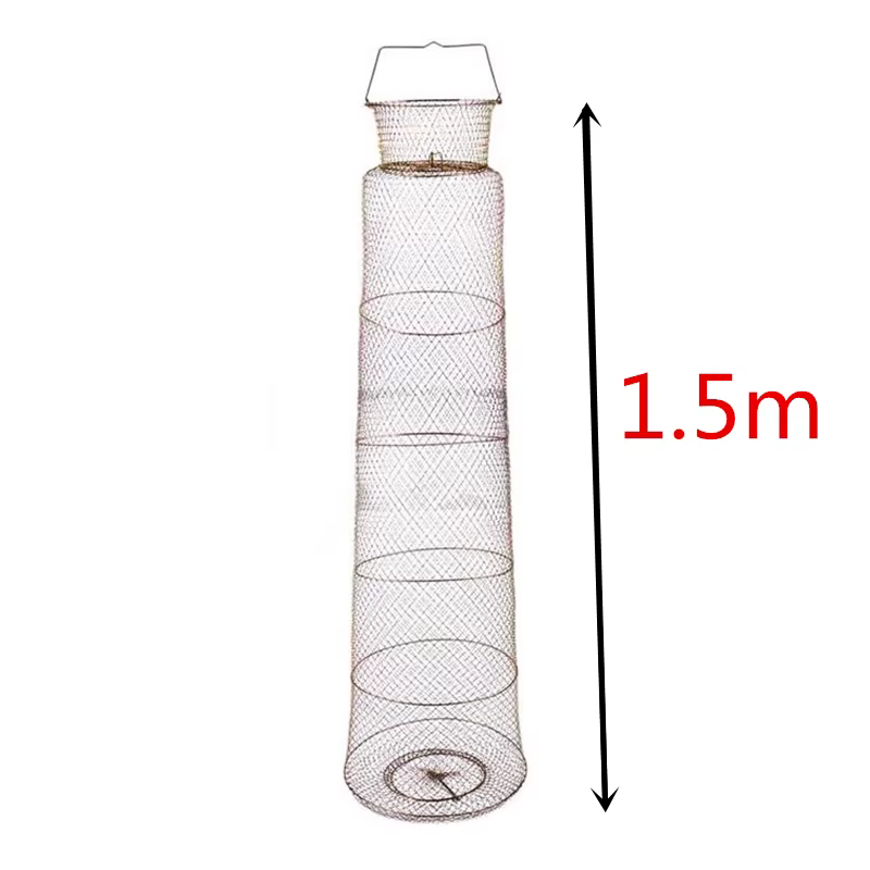 Finefish Jaula de pesca plegable alambre acero tambor malla portátil - imagen 3